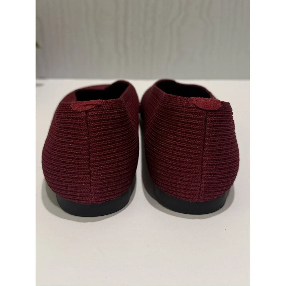 Vivaia Margot 2.0 Square Toe V-Cut Ballet Flats Burgandy Sparkle EU Sz 42